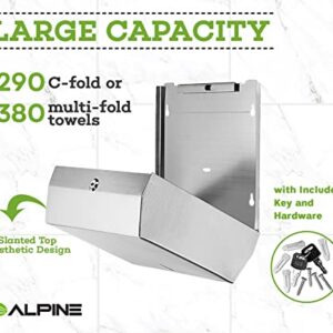 Alpine Industries C-Fold/Multifold Paper Towel Dispenser - Brushed Stainless Steel (290 C Folds/ 380 Multi-Fold)