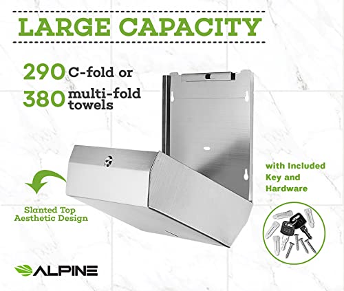 Alpine Industries C-Fold/Multifold Paper Towel Dispenser - Brushed Stainless Steel (290 C Folds/ 380 Multi-Fold)