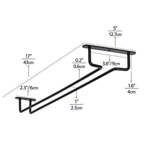 Wallniture Brix Wine Glass Holder Under Cabinet Kitchen Organization and Storage for Kitchen Decor, Black Iron 17 Inch Set of 2