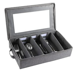 flatware utensil storage case, silverware storage box chest with adjustable dividers, cutlery storage holder with zipper lid for organizing cutlery, flatware, knives, large capacity gray