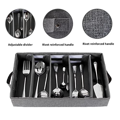 Flatware Utensil Storage Case, Silverware Storage Box Chest with Adjustable Dividers, Cutlery Storage Holder with Zipper Lid for Organizing Cutlery, Flatware, Knives, Large Capacity Gray