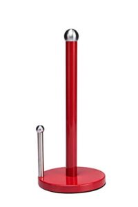 kitchen details countertop single tear paper towel holder, free standing, weighted bottom, holds large rolls, dispenser bar prevents unraveling, red