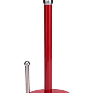 Kitchen Details Countertop Single Tear Paper Towel Holder, Free Standing, Weighted Bottom, Holds Large Rolls, Dispenser Bar Prevents Unraveling, Red