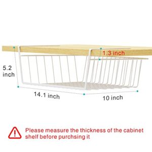 Pantry Shelves, Veckle 4 Pack Under Shelf Basket Metal Basket Organizer Under Cabinet Storage with Rustproof Coated for Kitchen Pantry Cabinet Shelves, White