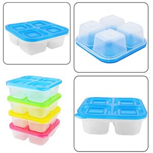 SKPPC Set of 5 Reusable Bento Snack Food Containers, 4 Compartments Leakproof Food Prep Containers for Travel, School and Work