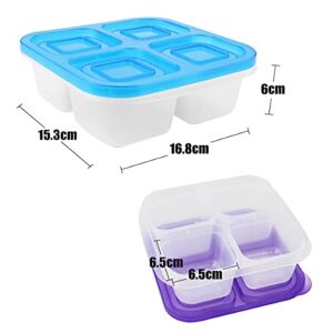 SKPPC Set of 5 Reusable Bento Snack Food Containers, 4 Compartments Leakproof Food Prep Containers for Travel, School and Work