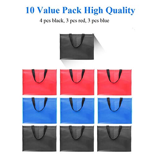 Large Reusable Grocery Bags 10 Pack Heavy Duty, Reinforced Handles with X Stitching Hold 50 lbs, Durable Shopping Tote Bags Foldable, Washable & Eco-Friendly, 2 Years Warranty, 3 Colors