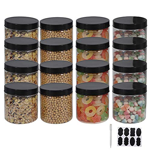 12 Pack 16 oz Plastic Jars With Lids, Extra Labels, 1 Pen, Clear PET Seal Jar for Food Storage,Wide Opening Storage jar For Dry Food, Peanut, Powder, Kitchen & Craft Storage by ZMYBCPACK