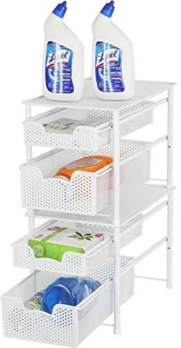 Simple Houseware Stackable 2 Tier Sliding Basket Organizer Drawer, White