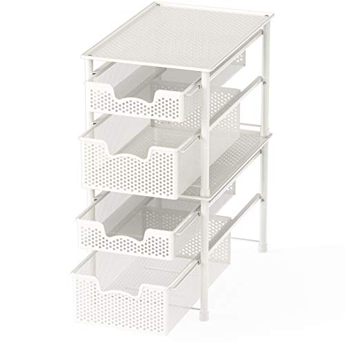 Simple Houseware Stackable 2 Tier Sliding Basket Organizer Drawer, White