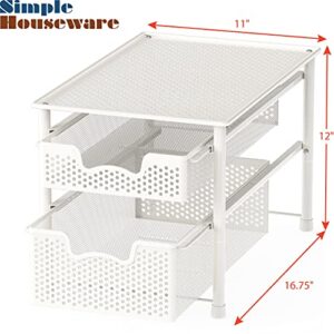 Simple Houseware Stackable 2 Tier Sliding Basket Organizer Drawer, White