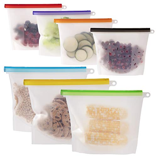 WEESPROUT 100% Silicone Reusable Food Storage Bags | Set of 6 Leakproof & Airtight Bags (Two 6 Cup, Two 4 Cup, and Two 2 Cup Bags) | Freezer & Microwave Safe ((Three) 6 cup, (Four) 4 Cup)