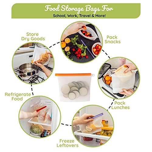 WEESPROUT 100% Silicone Reusable Food Storage Bags | Set of 6 Leakproof & Airtight Bags (Two 6 Cup, Two 4 Cup, and Two 2 Cup Bags) | Freezer & Microwave Safe ((Three) 6 cup, (Four) 4 Cup)