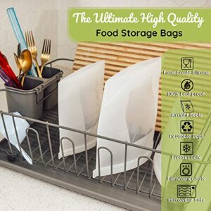 WEESPROUT 100% Silicone Reusable Food Storage Bags | Set of 6 Leakproof & Airtight Bags (Two 6 Cup, Two 4 Cup, and Two 2 Cup Bags) | Freezer & Microwave Safe ((Three) 6 cup, (Four) 4 Cup)