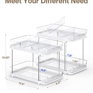 2 Tier Cabinet Organizers and Storage, 2 Pack Slide-Out Stackable Pantry Organization and Storage with Movable Dividers, Multi-Purpose Bathroom Organizer, Kitchen Organization and Storage, Countertop Vanity Medicine Organizer