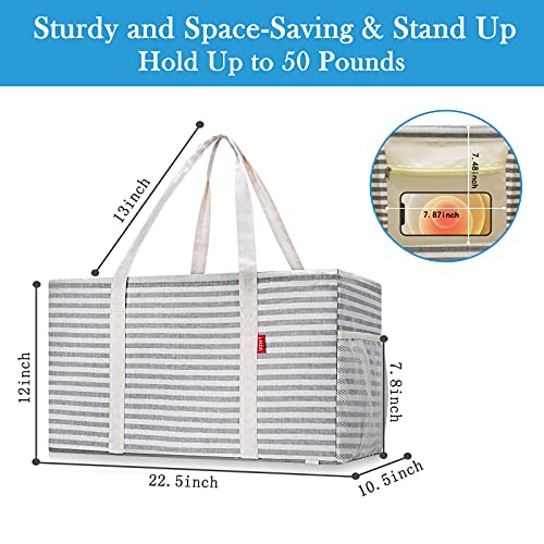 LHZK Standing Extra Large Utility Tote Bag with Metal Wire Frame and the Sides Rinforced, Large Collapsible Tote (Gray)