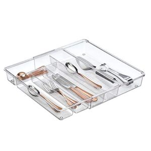 idesign linus expandable kitchen drawer organizer for silverware, spatulas, gadgets – clear