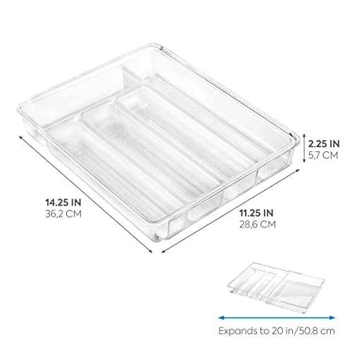 iDesign Linus Expandable Kitchen Drawer Organizer for Silverware, Spatulas, Gadgets - Clear
