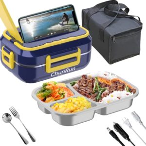Electric Lunch Box Food Heater 3-in-1 for Car & Home - 60W Warms Flexible 12/24/110 Volts. 1.5 Liter, 3 Compartments, Stainless Steel, Durable, Leakproof, Safe & for Fresh, Hot Meals Boxes for adults
