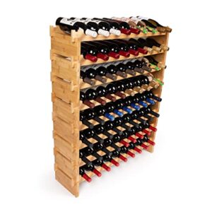 decomil – 72 bottle stackable modular wine rack wine storage rack solid bamboo wine holder display shelves, wobble-free (eight-tier, 72 bottle capacity)