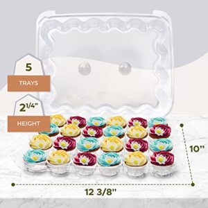 24 Compartment Mini Cupcake Containers, Set of 5 Disposable Plastic High Dome Lid Cupcake Boxes for Transporting Small Cupcakes with Tall Icing