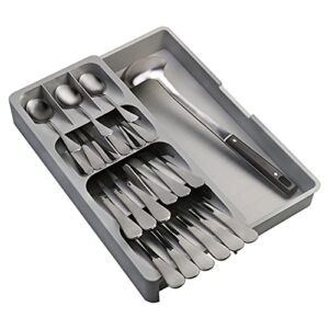 kakunm flatware drawer organizer expandable adjustable utensils silverware tray for drawer, spoon knife and fork partition storage,large, gray