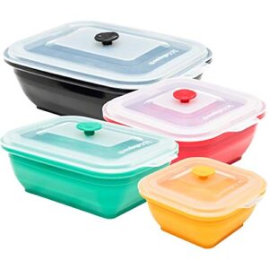 Collapse-it Best Kitchen Ware - Silicone Food Storage Containers - BPA Free Airtight Bowls - Collapsible Lunch Box - Oven, Microwave, Freezer Safe + eBook - 4 Pc Set (6-Cup, 4-Cup, 3.5-Cup, & 2-Cup)