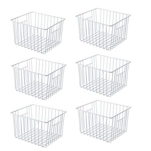 freezer basket organizer, refrigerator metal wire storage divider, household container bins with handles for kitchen, pantry, cabinet, closets – pearl white (6, 11in x 10in x 5.5in)