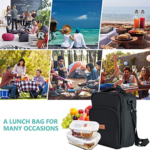 Lunch Bag for Men Women, Reusable Lunch Box for Office Work Lunch, Leakproof Cooler Tote Bag, Freezable Lunch Bag，Black