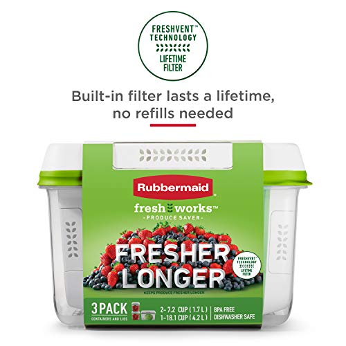 Rubbermaid FreshWorks Saver, Medium Produce Storage Container, 7.2-Cup, Clear