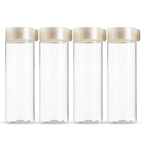 Komax Reusable Juice Bottles, Set of 4 Leak-Proof Juice Containers with Lids for Fridge, BPA-Free Plastic Smoothie Bottle Set, Dishwasher-Safe Wide Mouth Juicing Bottles (18.5 oz)