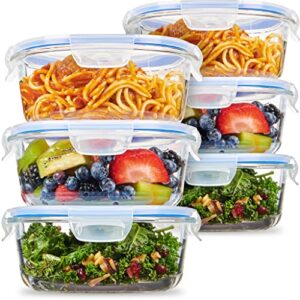 superior glass meal-prep pasta containers – 3-pack (32oz) newly innovated hinged bpa-free locking lids – 100% leakproof glass food-storage containers, great on-the-go, freezer-to-oven safe containers