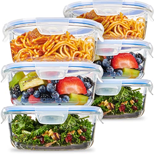 Superior Glass Meal-Prep Pasta Containers - 3-pack (32oz) Newly Innovated Hinged BPA-Free Locking Lids - 100% Leakproof Glass Food-Storage Containers, Great On-the-Go, Freezer-to-Oven Safe Containers