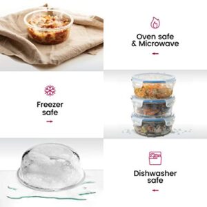 Superior Glass Meal-Prep Pasta Containers - 3-pack (32oz) Newly Innovated Hinged BPA-Free Locking Lids - 100% Leakproof Glass Food-Storage Containers, Great On-the-Go, Freezer-to-Oven Safe Containers