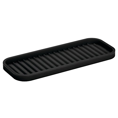 iDesign Lineo BPA-Free Flexible Silicone Sponge and Soap Tray, 9" x 3.5" x 0.5", Black