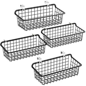 wall basket, packism 4 pack hanging wire baskets for organizing small versatile bathroom organizer hanging wall basket for bathroom kitchen bedroom garage add extra storage, easy to install, black