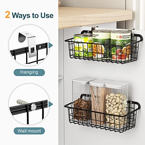 Wall Basket, Packism 4 Pack Hanging Wire Baskets for Organizing Small Versatile Bathroom Organizer Hanging Wall Basket for Bathroom Kitchen Bedroom Garage Add Extra Storage, Easy to Install, Black