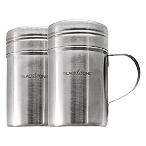 blackstone 5072 10 oz stainless steel handle 2 pack versatile dredge shaker with lid for sugar, cinnamon, pepper, salt, seasonings, spice can container tins for home, café, restaurant