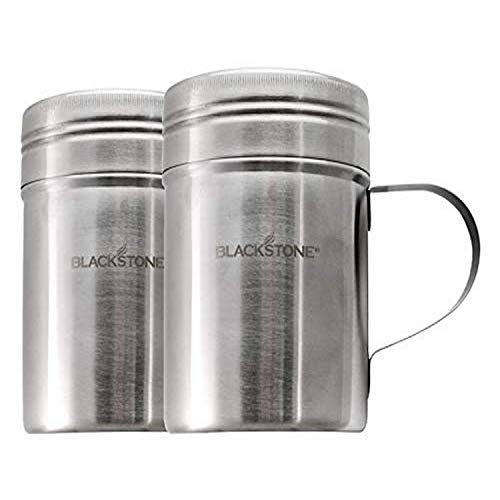 Blackstone 5072 10 Oz Stainless Steel Handle 2 Pack Versatile Dredge Shaker with Lid for Sugar, Cinnamon, Pepper, Salt, Seasonings, Spice Can Container Tins for Home, Café, Restaurant