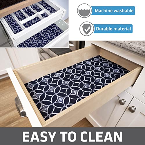 Drymate Premium Luxury Shelf & Drawer Liner, Thick Cushioned Fabric, Non-Adhesive, Absorbent, Waterproof, Slip-Resistant, Liners for Kitchen Cabinets, Cupboards (USA Made)(12”x59”)(2-Pack)(Indigo)