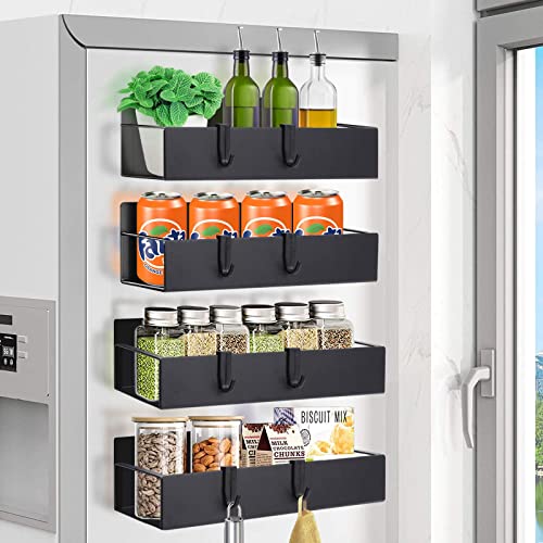 Tidyhaus Magnetic Spice Rack Organizer for Refrigerator, Fridge Spice Rack, Kitchen Organizer and Storage, Magnetic Spice Shelf, Multi-Use Seasoning Organizer for Kitchen, Pantry, 4 Pack (Black)