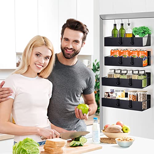 Tidyhaus Magnetic Spice Rack Organizer for Refrigerator, Fridge Spice Rack, Kitchen Organizer and Storage, Magnetic Spice Shelf, Multi-Use Seasoning Organizer for Kitchen, Pantry, 4 Pack (Black)