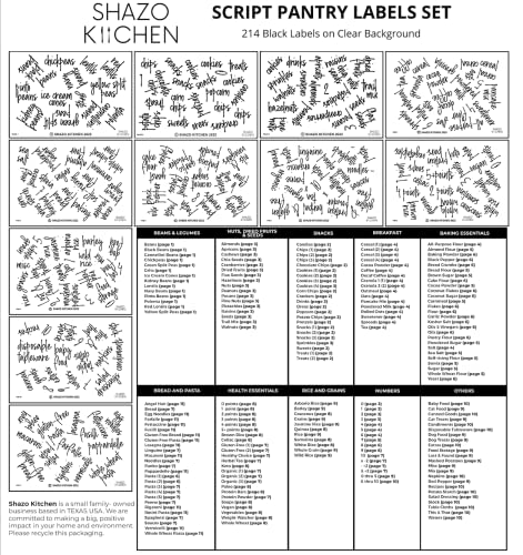 214 Extra Large Kitchen Pantry Labels for Food Storage Containers, Water Resistant - Easy to Read - Preprinted Black Script on Clear Stickers for Jar & Canisters - Kitchen Labels for Organizing