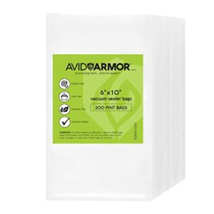 avid armor vacuum sealer bags 200 pint 6×10″ size for food saver, seal a meal vac sealers, bpa free, heavy duty, meal prep and sous vide vacume safe, universal designed food storage bag