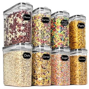 cereal & dry food storage containers, wildone airtight cereal storage containers set of 8 [2.5l / 85.4oz] for sugar, flour, snack, baking supplies, leak-proof with black locking lids
