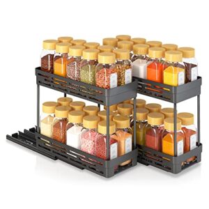 2 Packs Pull Out Spice Rack Organizer for Cabinet, Durable Slide Out Spice Racks Organizer, Easy to Install Spice Cabinet Organizers, 4.33''Wx10.43''Dx7.87'H, 2 Tier - Each Tier Can Hold 10 Spice Jars