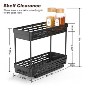 2 Packs Pull Out Spice Rack Organizer for Cabinet, Durable Slide Out Spice Racks Organizer, Easy to Install Spice Cabinet Organizers, 4.33''Wx10.43''Dx7.87'H, 2 Tier - Each Tier Can Hold 10 Spice Jars