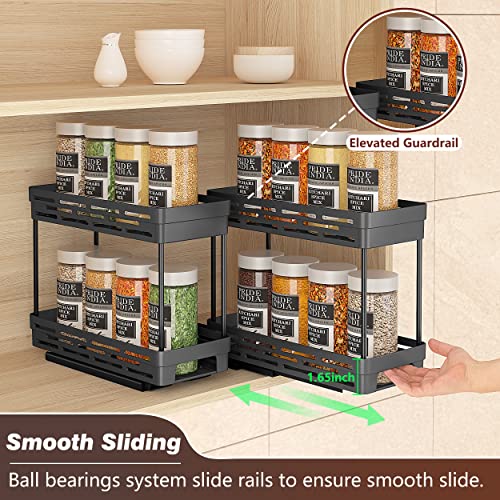 2 Packs Pull Out Spice Rack Organizer for Cabinet, Durable Slide Out Spice Racks Organizer, Easy to Install Spice Cabinet Organizers, 4.33''Wx10.43''Dx7.87'H, 2 Tier - Each Tier Can Hold 10 Spice Jars