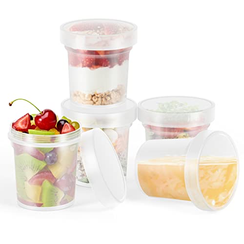 GLCON [16 Oz 5 Pack Twist Cap Food Soup Storage Containers with Lids Reusable Freezer Containers for Food with Screw On Lids, Freezer Container Leak Proof, Airtight BPA Free