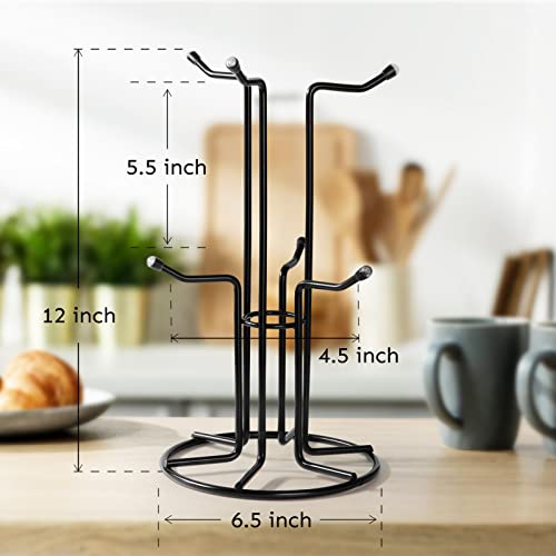 HULISEN Mug Tree for Large Mugs, Counter Coffee Mug Holder with 6 Hooks, Metal Standing Coffee Cup Tree for Easy Pick and Place, Mug Rack for Large Cups, Black
